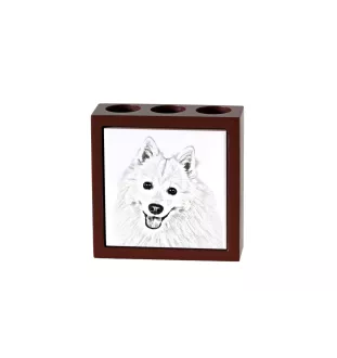 Japan-Spitz, Japanischer Spitz, Nihon Supittsu - Stifthalter mit Hund, Schreibtischorganizer mit Aufdruck, personalisierte Schreibtischdekoration der Marke Art-Dog