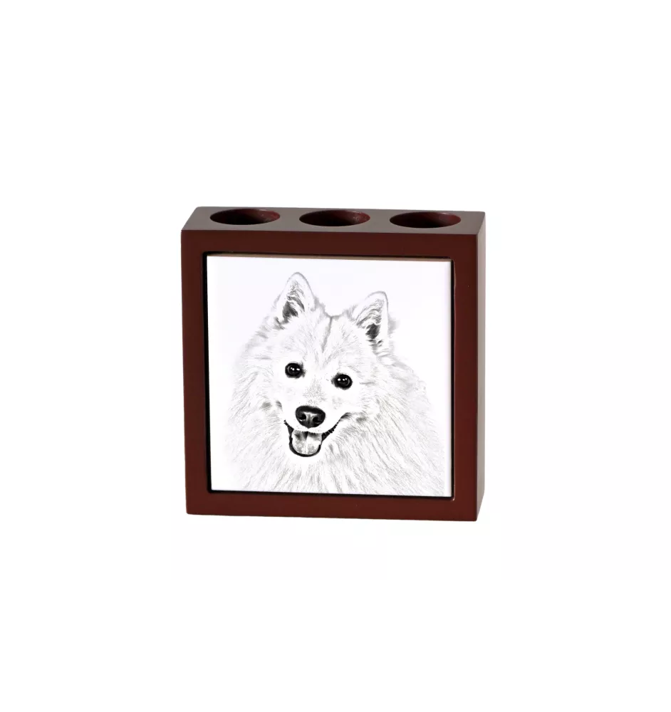 Japanese Spitz, Nihon Supittsu - pen holder with a dog, desk organizer with a print, personalized desk decoration from the Art-Dog brand.