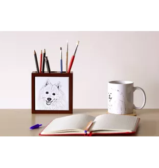Japanese Spitz, Nihon Supittsu - pen holder with a dog, desk organizer with a print, personalized desk decoration from the Art-Dog brand.