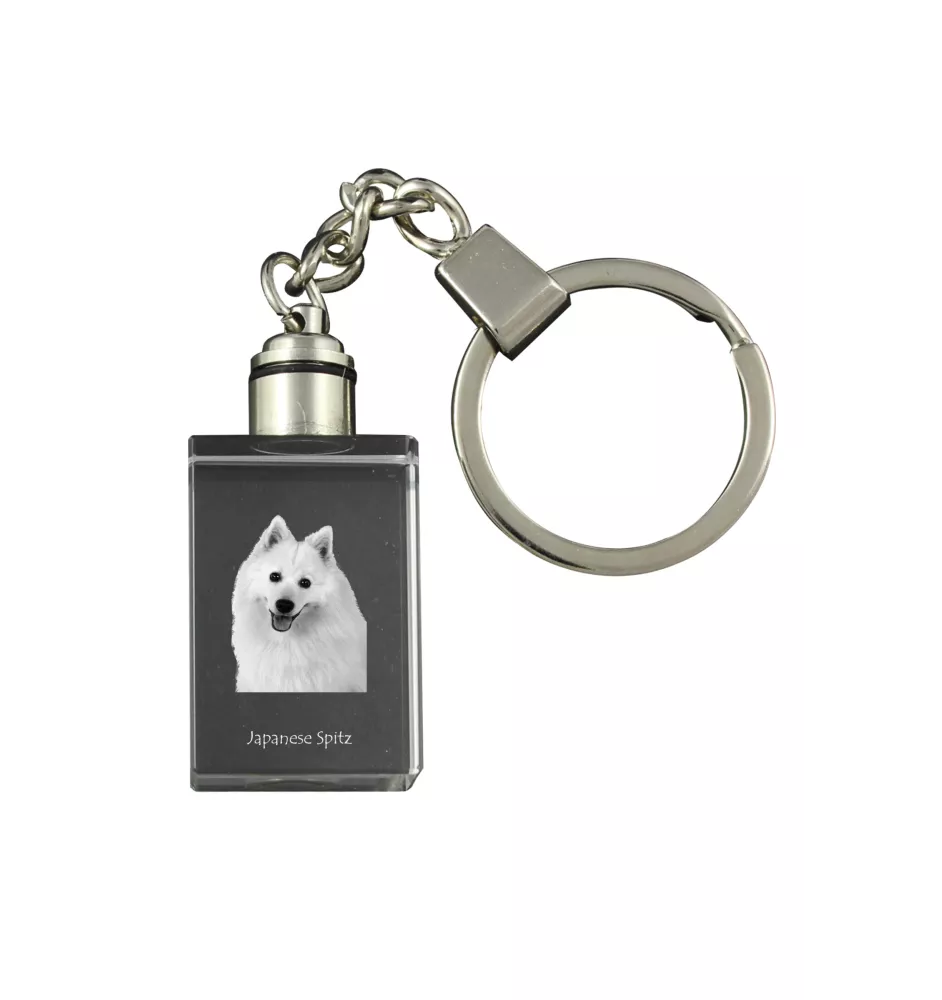 Japanese Spitz, Nihon Supittsu - Crystal key ring with dog photo, illuminated key ring, unique gift by Art-Dog brand