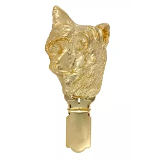 Japanese Chin, Japanese Spaniel - brooch with a clip, gold-plated holder for a race number, elegant dog show pin from Art-Dog brand
