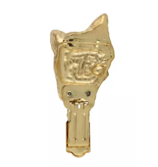 Japanese Chin, Japanese Spaniel - brooch with a clip, gold-plated holder for a race number, elegant dog show pin from Art-Dog brand