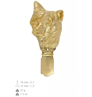 Japanese Chin, Japanese Spaniel - brooch with a clip, gold-plated holder for a race number, elegant dog show pin from Art-Dog brand