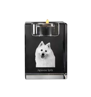 Japan-Spitz, Japanischer Spitz, Nihon Supittsu - Kerzenhalter mit Hundefoto, Teelichthalter aus Kristall, personalisiertes Geschenk der Marke Art-Dog