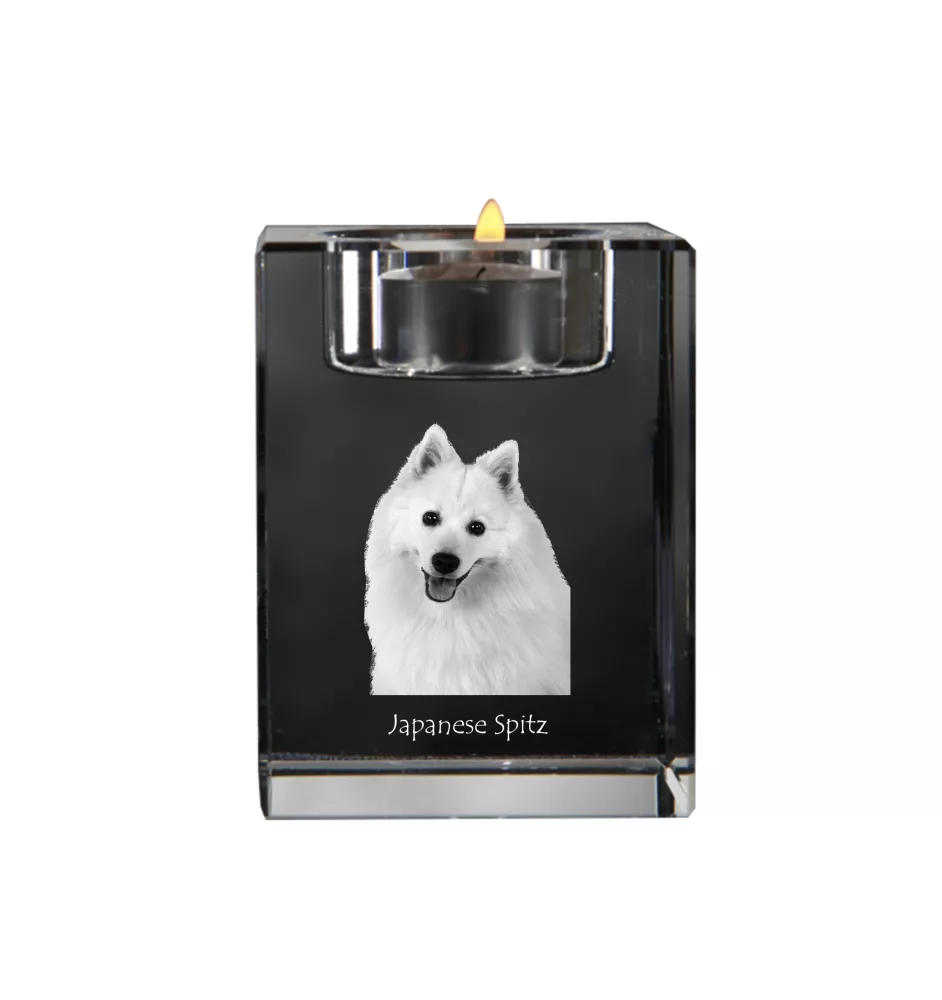 Japan-Spitz, Japanischer Spitz, Nihon Supittsu - Kerzenhalter mit Hundefoto, Teelichthalter aus Kristall, personalisiertes Geschenk der Marke Art-Dog