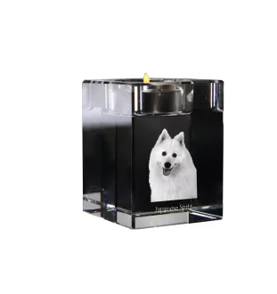 Japan-Spitz, Japanischer Spitz, Nihon Supittsu - Kerzenhalter mit Hundefoto, Teelichthalter aus Kristall, personalisiertes Geschenk der Marke Art-Dog