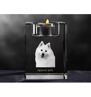 Japan-Spitz, Japanischer Spitz, Nihon Supittsu - Kerzenhalter mit Hundefoto, Teelichthalter aus Kristall, personalisiertes Geschenk der Marke Art-Dog