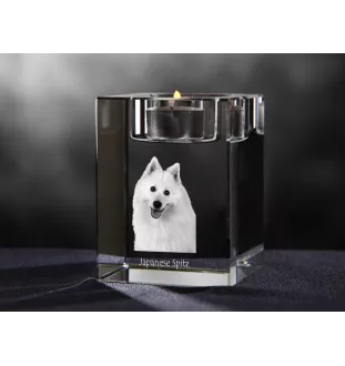 Spitz japonais - Bougeoir avec photo de chien, porte bougie en cristal, cadeau personnalisé par la marque Art-Dog