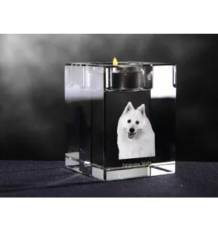 Japan-Spitz, Japanischer Spitz, Nihon Supittsu - Kerzenhalter mit Hundefoto, Teelichthalter aus Kristall, personalisiertes Geschenk der Marke Art-Dog