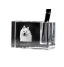Japan-Spitz, Japanischer Spitz, Nihon Supittsu - Stifthalter, Kristallorganizer mit Hundefoto, einzigartige Schreibtischdekoration der Marke Art-Dog