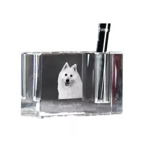 Japanese Spitz, Nihon Supittsu - Pen stand, crystal organiser with dog photo, unique desk decoration by Art-Dog brand