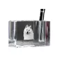 Japanese Spitz, Nihon Supittsu - Pen stand, crystal organiser with dog photo, unique desk decoration by Art-Dog brand