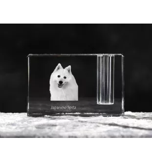 Japanese Spitz, Nihon Supittsu - Pen stand, crystal organiser with dog photo, unique desk decoration by Art-Dog brand