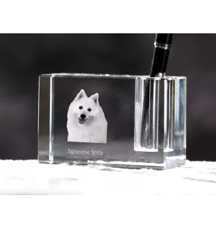 Japanese Spitz, Nihon Supittsu - Pen stand, crystal organiser with dog photo, unique desk decoration by Art-Dog brand