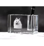 Japanese Spitz, Nihon Supittsu - Pen stand, crystal organiser with dog photo, unique desk decoration by Art-Dog brand