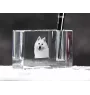 Japanese Spitz, Nihon Supittsu - Pen stand, crystal organiser with dog photo, unique desk decoration by Art-Dog brand