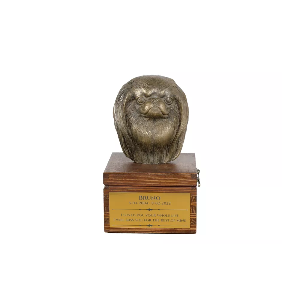 Épagneul japonais, Chin - urne pour les cendres du chien avec une statuette, petite urne pour chien, urne personnalisée avec le buste du chien de la marque Art-Dog