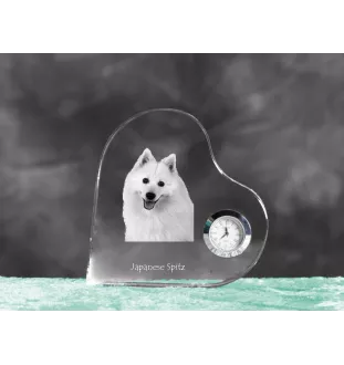 Spitz japonais - horloge en cristal avec une photo de chien, horloge de table en forme de cœur, horloge debout personnalisée de la marque Art-Dog