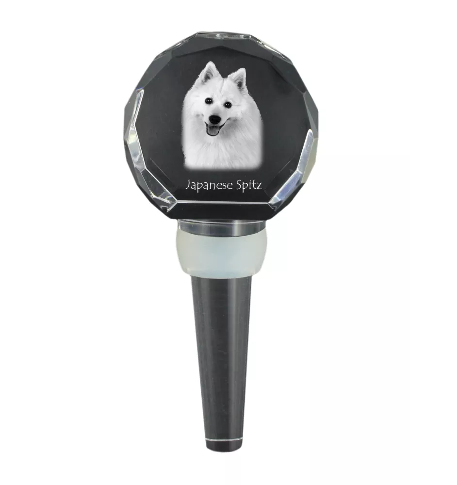 Japanese Spitz, Nihon Supittsu - Crystal bottle stopper, unique wine stopper with photo, personalised gift for sommelier by Art-Dog brand