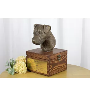 Jack Russell Terrier - Eine Ascheurne für Hunde mit einer Statuette, eine kleine Urne für Hunde, eine personalisierte Urne mit dem Porträt eines Hundes von der Marke Art-Dog.