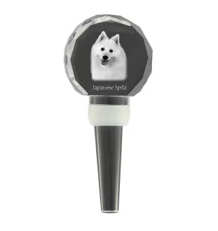 Japanese Spitz, Nihon Supittsu - Crystal bottle stopper, unique wine stopper with photo, personalised gift for sommelier by Art-Dog brand