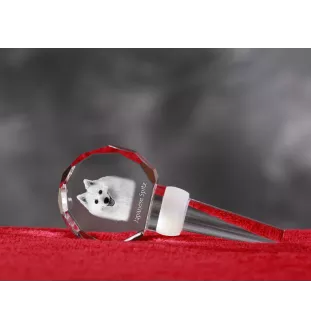 Japanese Spitz, Nihon Supittsu - Crystal bottle stopper, unique wine stopper with photo, personalised gift for sommelier by Art-Dog brand