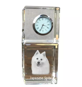 Spitz japonais - montre en cristal avec photo, photo de chien dans un cristal, horloge de bureau personnalisée de la marque Art-Dog