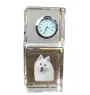 Japan-Spitz, Japanischer Spitz, Nihon Supittsu - Kristalluhr mit Foto, Hundebild im Kristall, personalisierte Schreibtischuhr von Art-Dog.