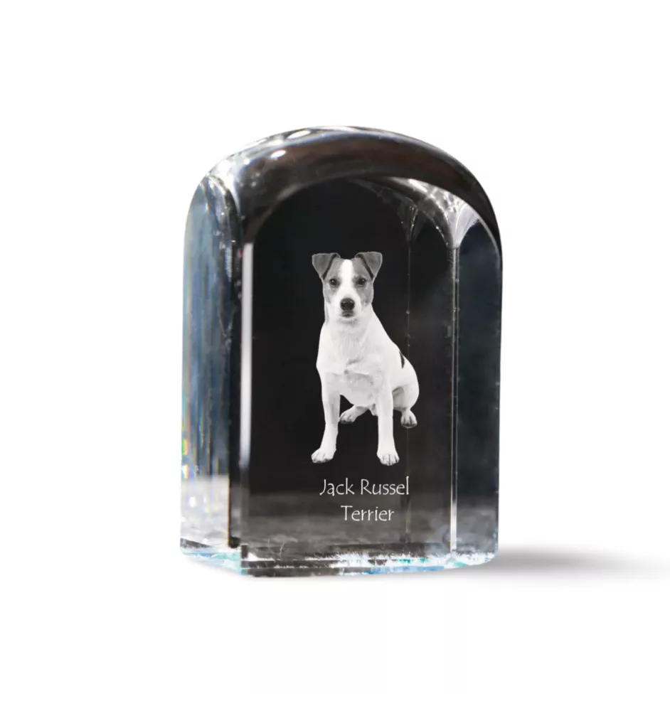 Jack Russell Terrier - crystal cube with a photo, photo of a dog in crystal, cubic paperweight from Art-Dog brand