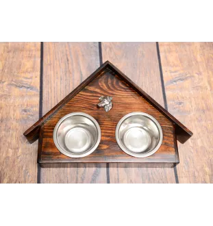 Jack Russell Terrier - wooden stand with bowls for a dog, decorative dog bowls, a gift for adopting a dog from the Art-Dog brand