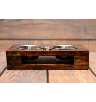 Jack Russell Terrier - wooden stand with bowls for a dog, steel dog bowls, a gift for adopting a dog from the Art-Dog brand