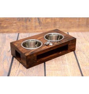 Jack Russell Terrier - wooden stand with bowls for a dog, steel dog bowls, a gift for adopting a dog from the Art-Dog brand