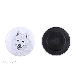 Japan-Spitz, Japanischer Spitz, Nihon Supittsu Magnet mit einem Hundepfotenabdruck, außergewöhnlich leicht, starker Magnet, handgefertigtes Produkt der Marke Art-Dog