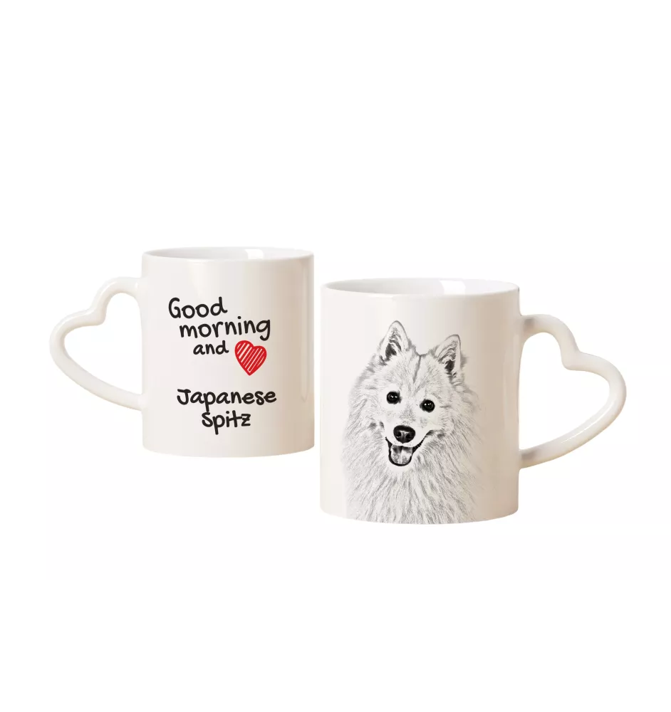 Japanese Spitz, Nihon Supittsu - cup with a dog, adorable cup with a heart-shaped handle, universal gift from the Art-Dog brand