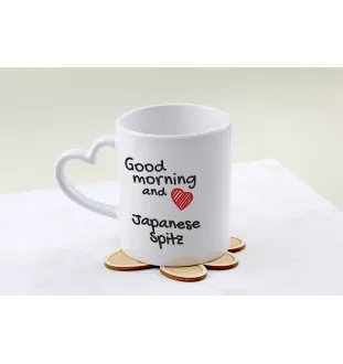 Japanese Spitz, Nihon Supittsu - cup with a dog, adorable cup with a heart-shaped handle, universal gift from the Art-Dog brand