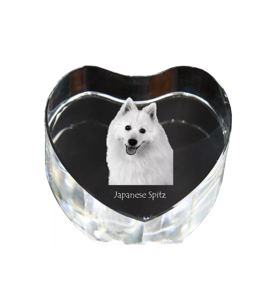 Japan-Spitz, Japanischer Spitz, Nihon Supittsu - Hundebild im Kristall, Kristallherz, einzigartiger Bilderrahmen der Marke Art-Dog