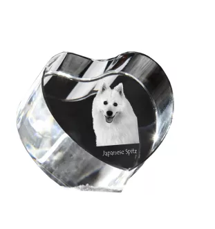 Japanese Spitz, Nihon Supittsu - a photo of a dog in crystal, crystal heart, unique photo frame from the Art-Dog brand