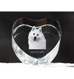 Japanese Spitz, Nihon Supittsu - a photo of a dog in crystal, crystal heart, unique photo frame from the Art-Dog brand
