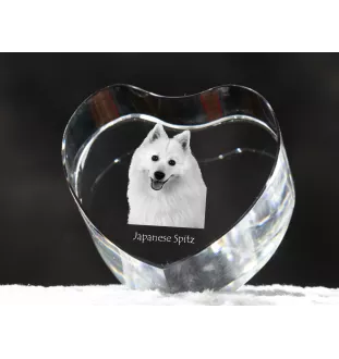 Japan-Spitz, Japanischer Spitz, Nihon Supittsu - Hundebild im Kristall, Kristallherz, einzigartiger Bilderrahmen der Marke Art-Dog
