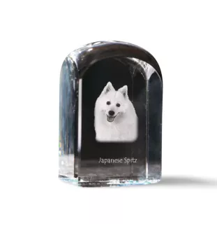Spitz japonais - un cube de cristal avec une photo, une photo de chien dans le cristal, un presse-papiers cubique de la marque Art-Dog