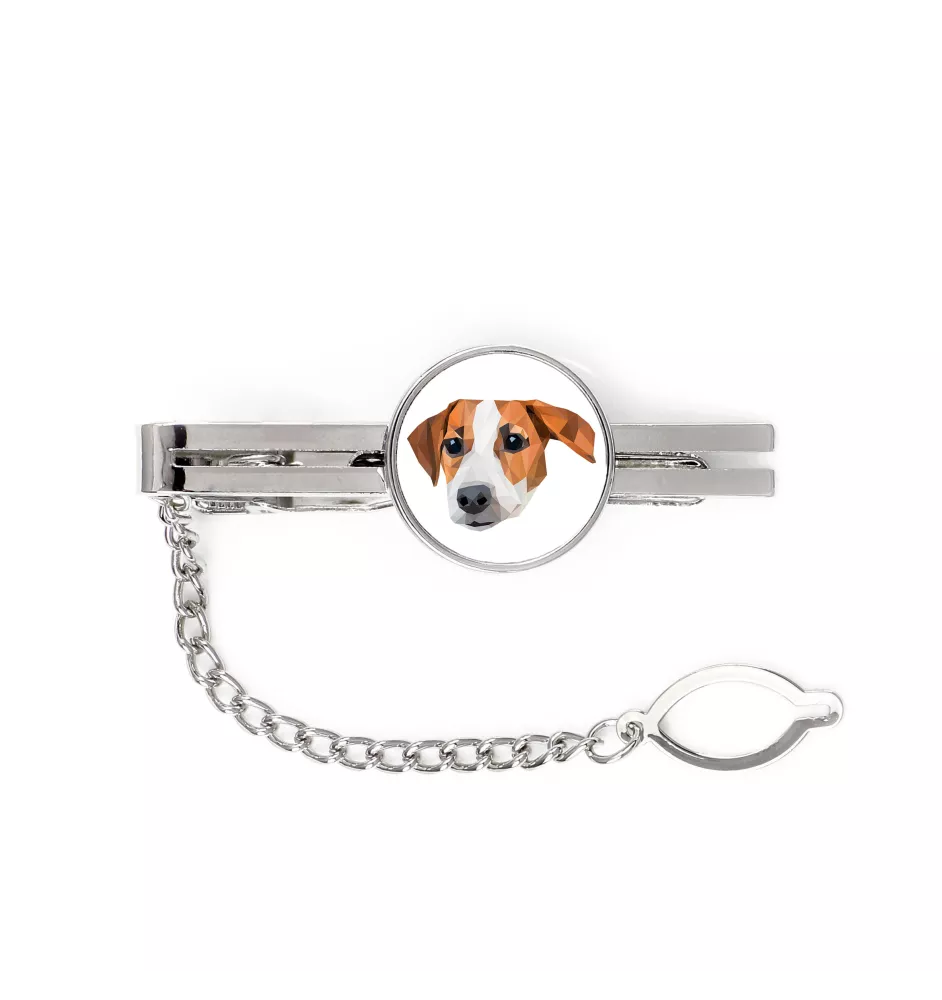 Jack Russell Terrier - geometrische Krawattennadel mit Bild und Schriftzug von Art-Dog