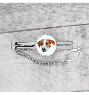 Jack Russell Terrier - geometrische Krawattennadel mit Bild und Schriftzug von Art-Dog