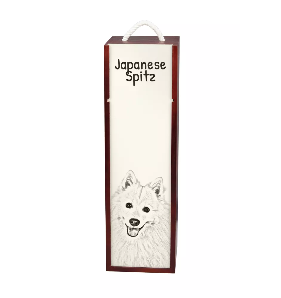 Spitz japonais - boîte à vin avec chien, boîte à alcool avec graphisme, boîte cadeau personnalisée de la marque Art-Dog