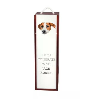 Jack Russell Terrier - geometrische Box mit einem Bild und Schriftzug für Wein der Marke Art-Dog