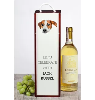 Jack Russell Terrier - geometrische Box mit einem Bild und Schriftzug für Wein der Marke Art-Dog