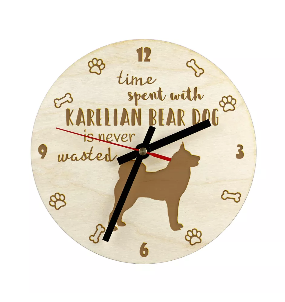 Karelian Bear Dog, Karjalankarhukoira - clock with dog, wooden clock with engraving, personalised clock by Art-Dog