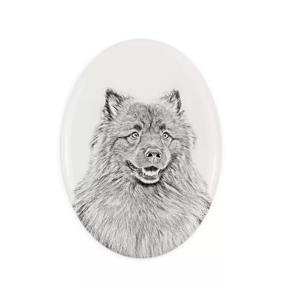 Keeshond, Spitz Loup,  - une plaque commémorative avec une photo de chien, une plaque funéraire avec une impression, une plaque ovale personnalisée de la marque Art-Dog