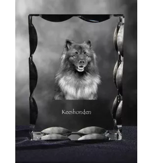 Keeshond, Wolfsspitz, Deutsche Spitze - Kristall mit einem Hundebild, Glasstatuette mit einem Bild, einzigartiger Bilderrahmen der Marke Art-Dog