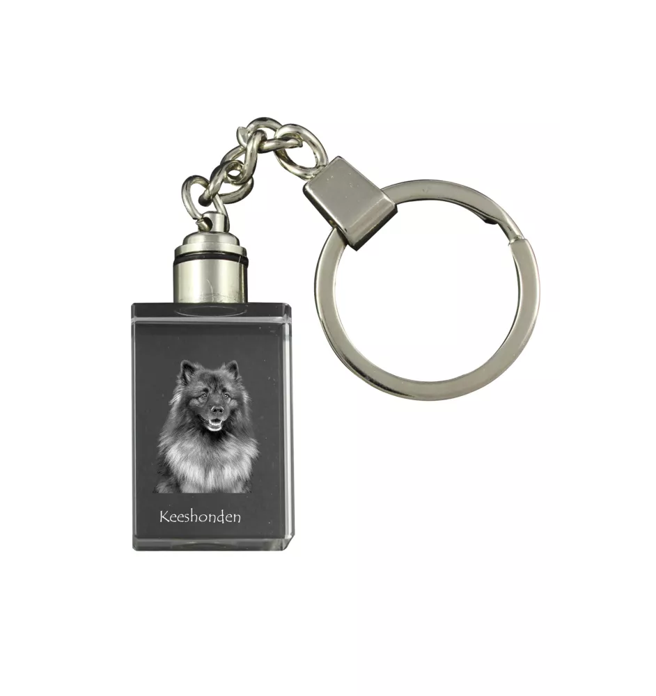 Keeshond, Dutch Barge Dog, Smiling Dutchman, - Crystal key ring with dog photo, illuminated key ring, unique gift by Art-Dog brand