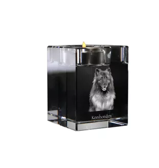 Keeshond, Spitz Loup,  - Bougeoir avec photo de chien, porte bougie en cristal, cadeau personnalisé par la marque Art-Dog